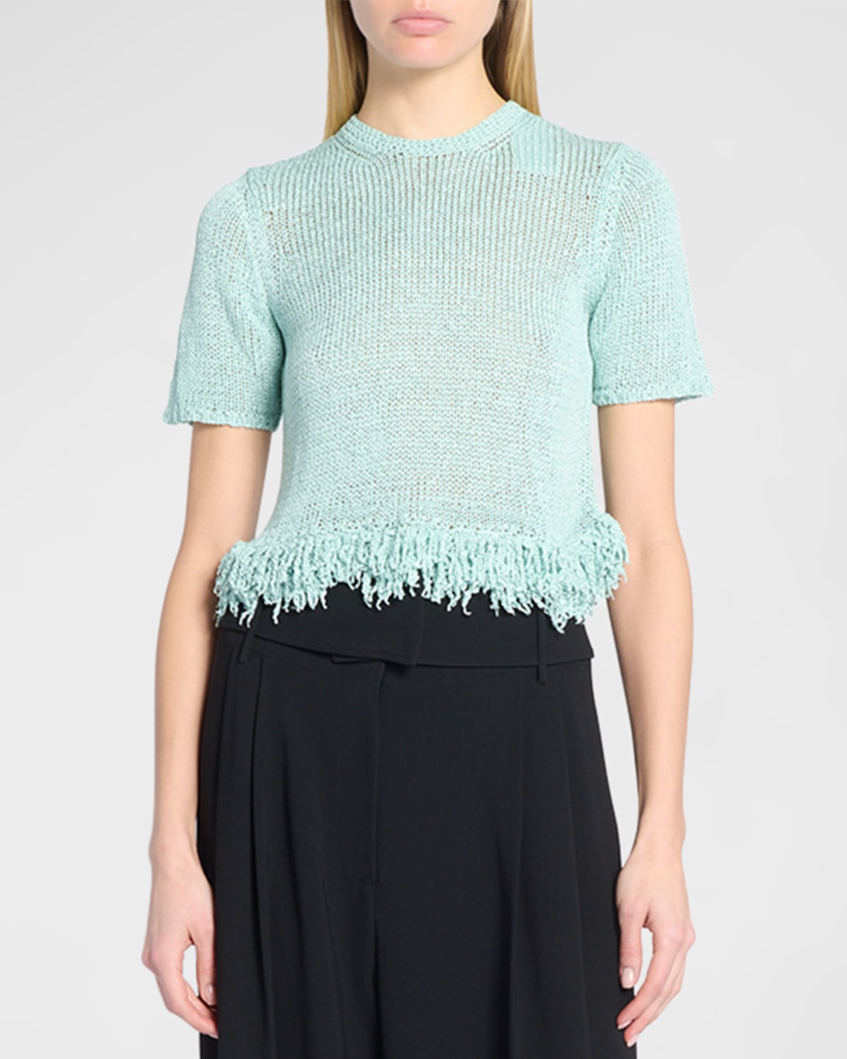 Proenza Schouler Crochet Top With Fringe Trim In Pale Blue