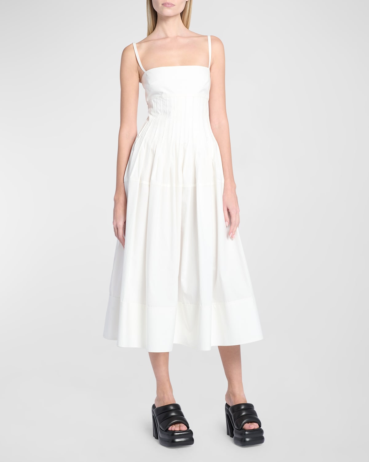 Proenza Schouler Eco Poplin Pleated Midi Dress In White