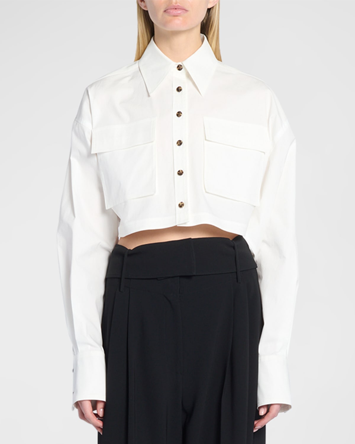 PROENZA SCHOULER ECO POPLIN CROPPED BUTTON-FRONT SHIRT