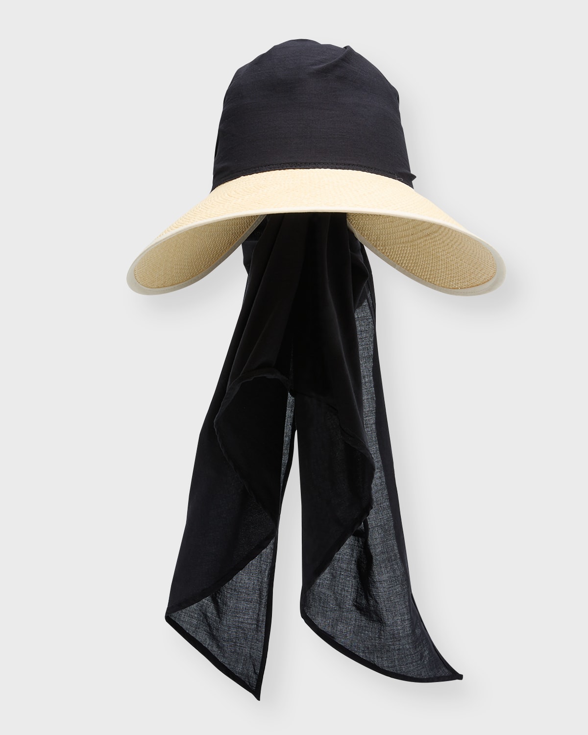 Sensi Studio Straw Visor With Scarf In Natural Black