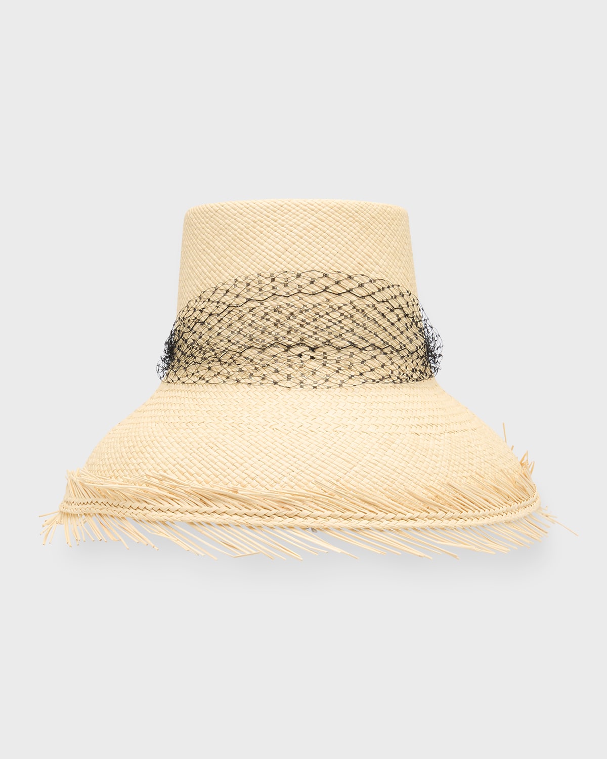 Sensi Studio El Campesino Straw Bucket Hat With Tulle In Natural Black