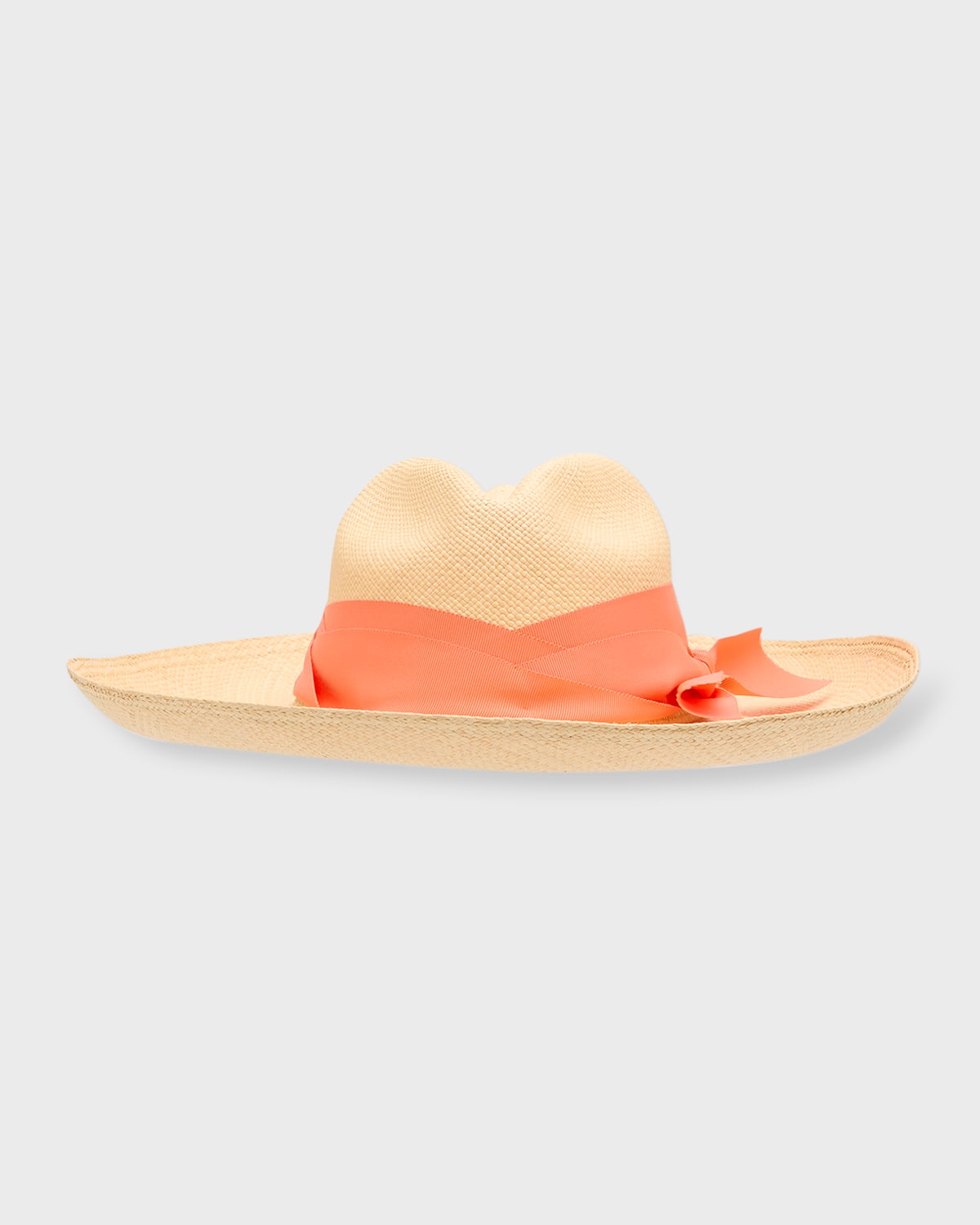 Sensi Studio Panama Long-brim Hat With Twisted Band In Beige Dark Orange