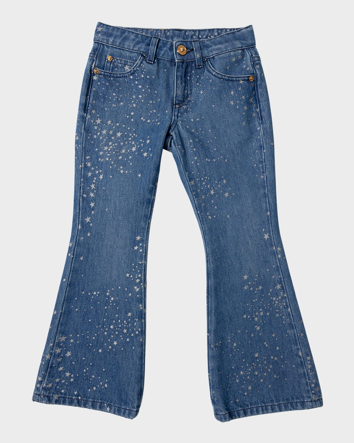 Girl's Glitter Stars Denim Pants, Size 4-6