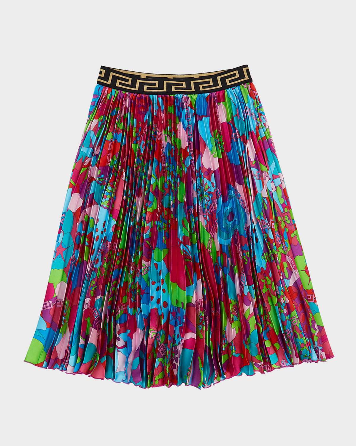 Girl's Pleated Greca Waistband Geo-Print Skirt, Size 4-6