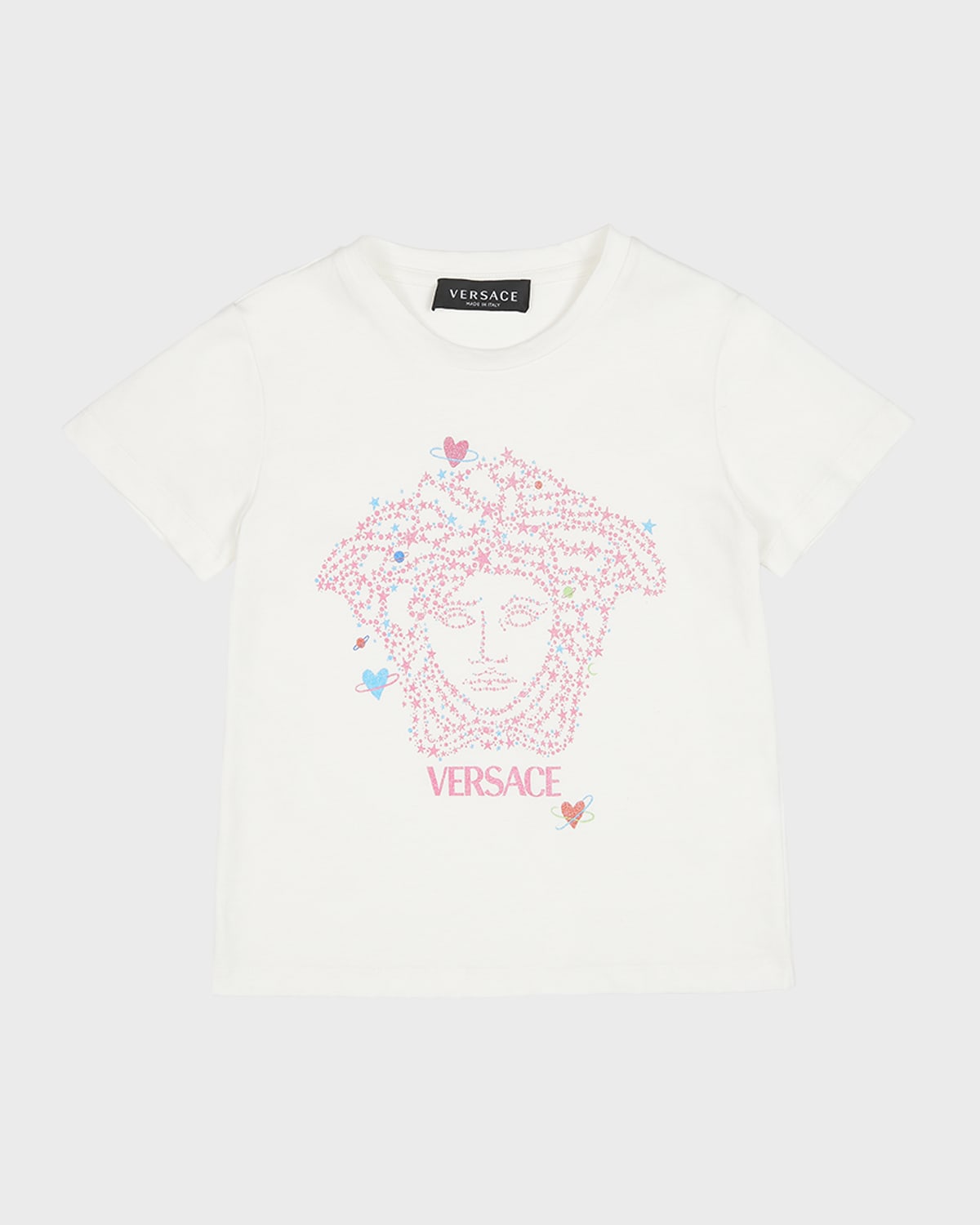 Girl's Glitter Star-Print Medusa Logo T-Shirt, Size 4-6