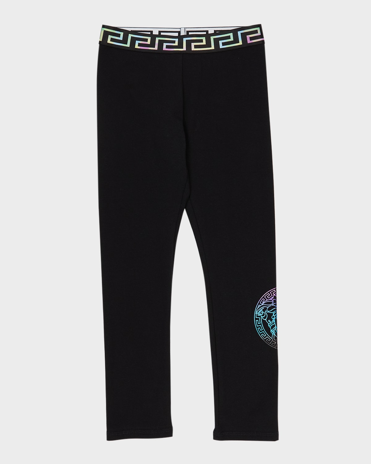 Girl's Rainbow Greca Waistband Medusa Jersey Leggings, Size 4-6