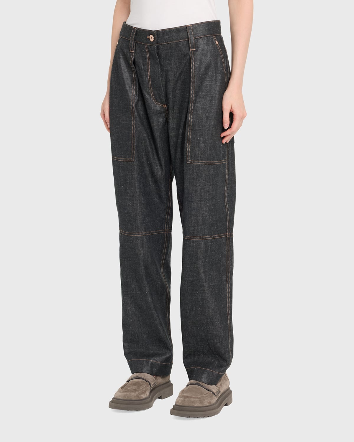 Brunello Cucinelli Denim Baggy Trousers In C900 Denim