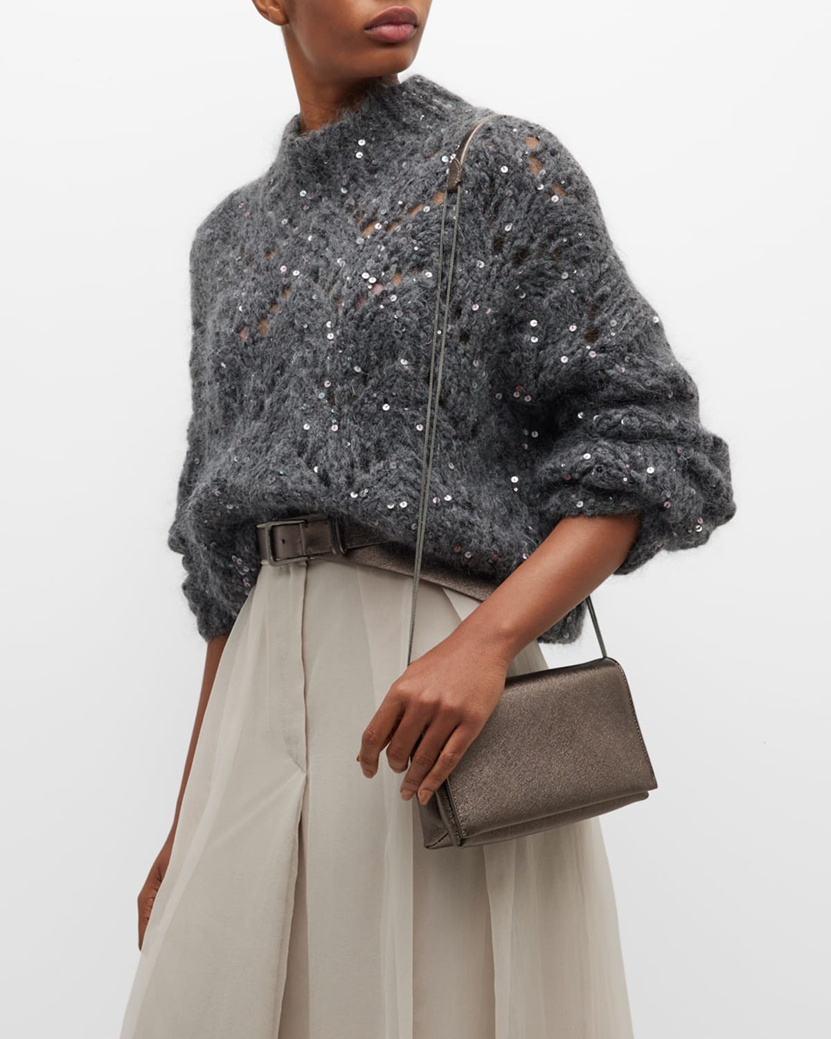 BRUNELLO CUCINELLI SEQUINED CABLE-KNIT TURTLE NECK