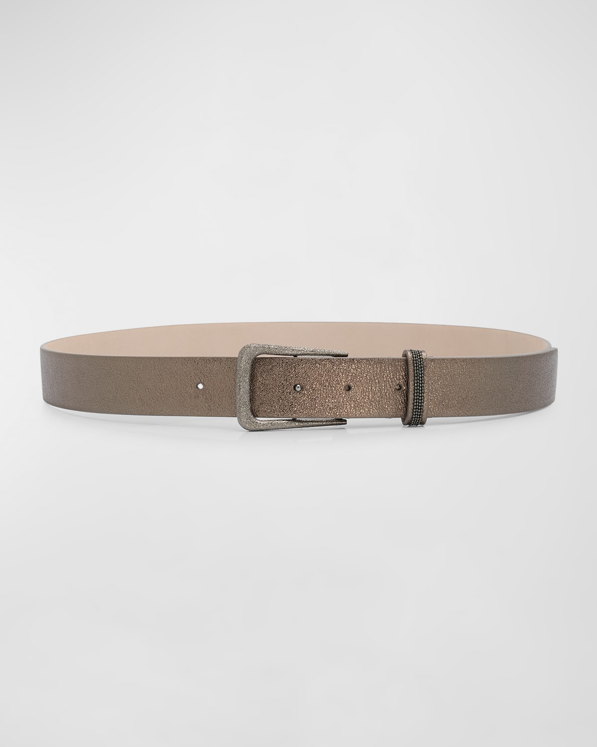 Brunello Cucinelli Metallic Leather Belt With Monili Tab In C8778 Bronze