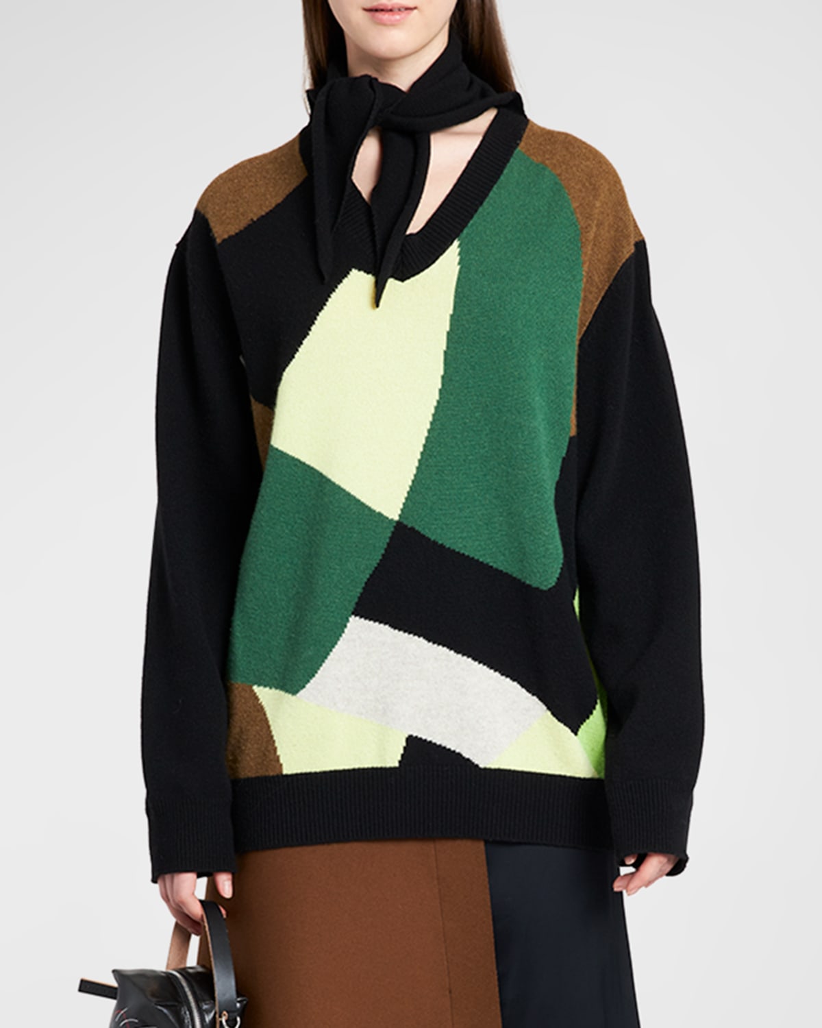 Plan C Argyle Pattern Knit Cardigan With V Neck In Multicolor Base B