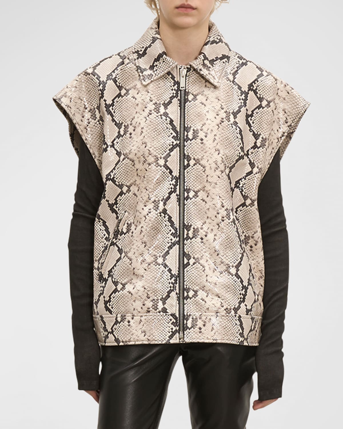 Snake-Print Leather Biker Vest