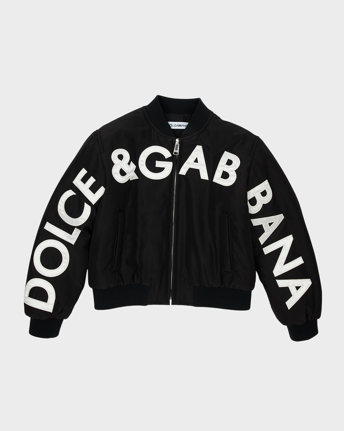 Shop Dolce & Gabbana Boy's Dna Embroidered Logo Bomber Jacket In Nero