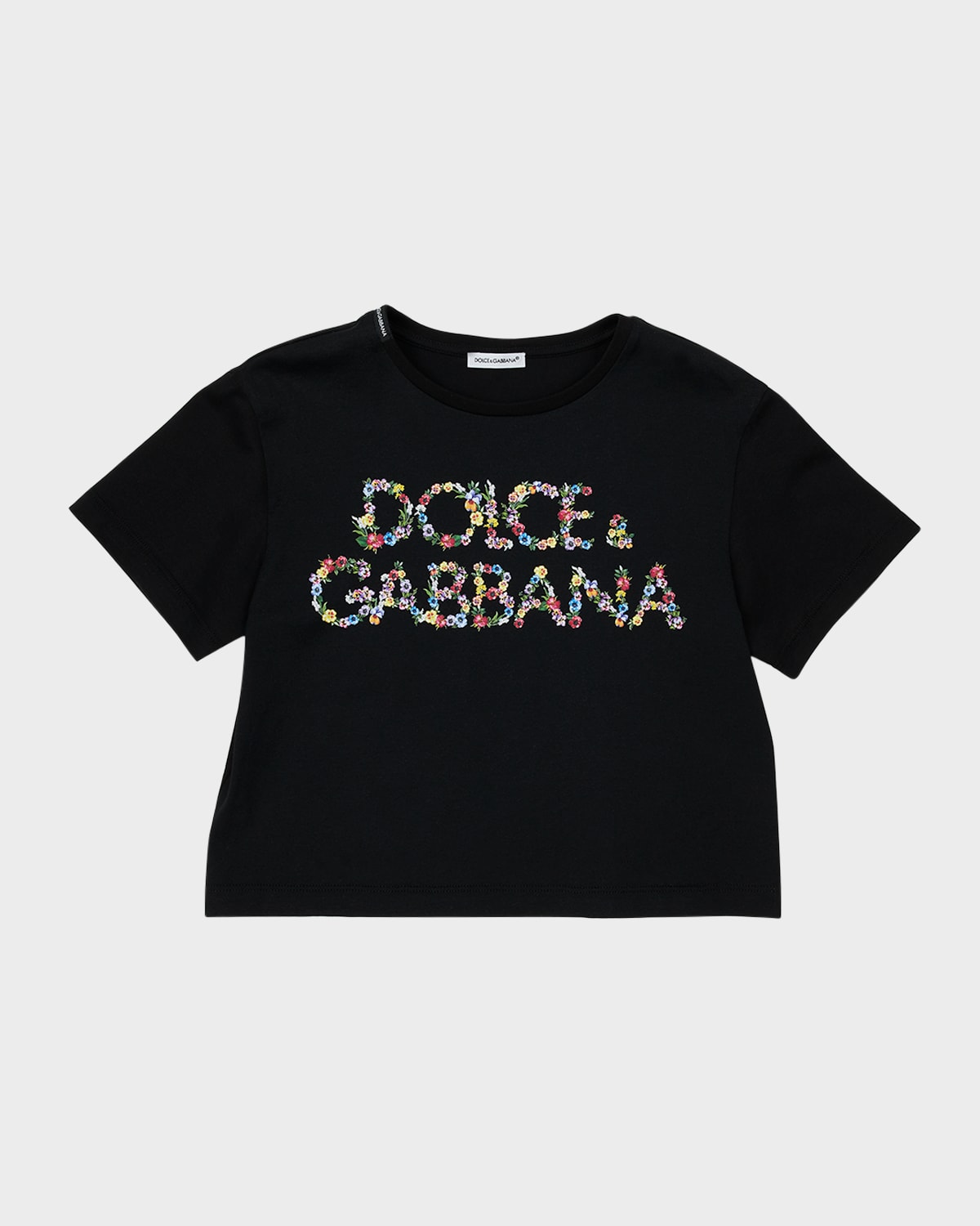 Shop Dolce & Gabbana Girl's Prateria Floral Logo T-shirt In Black