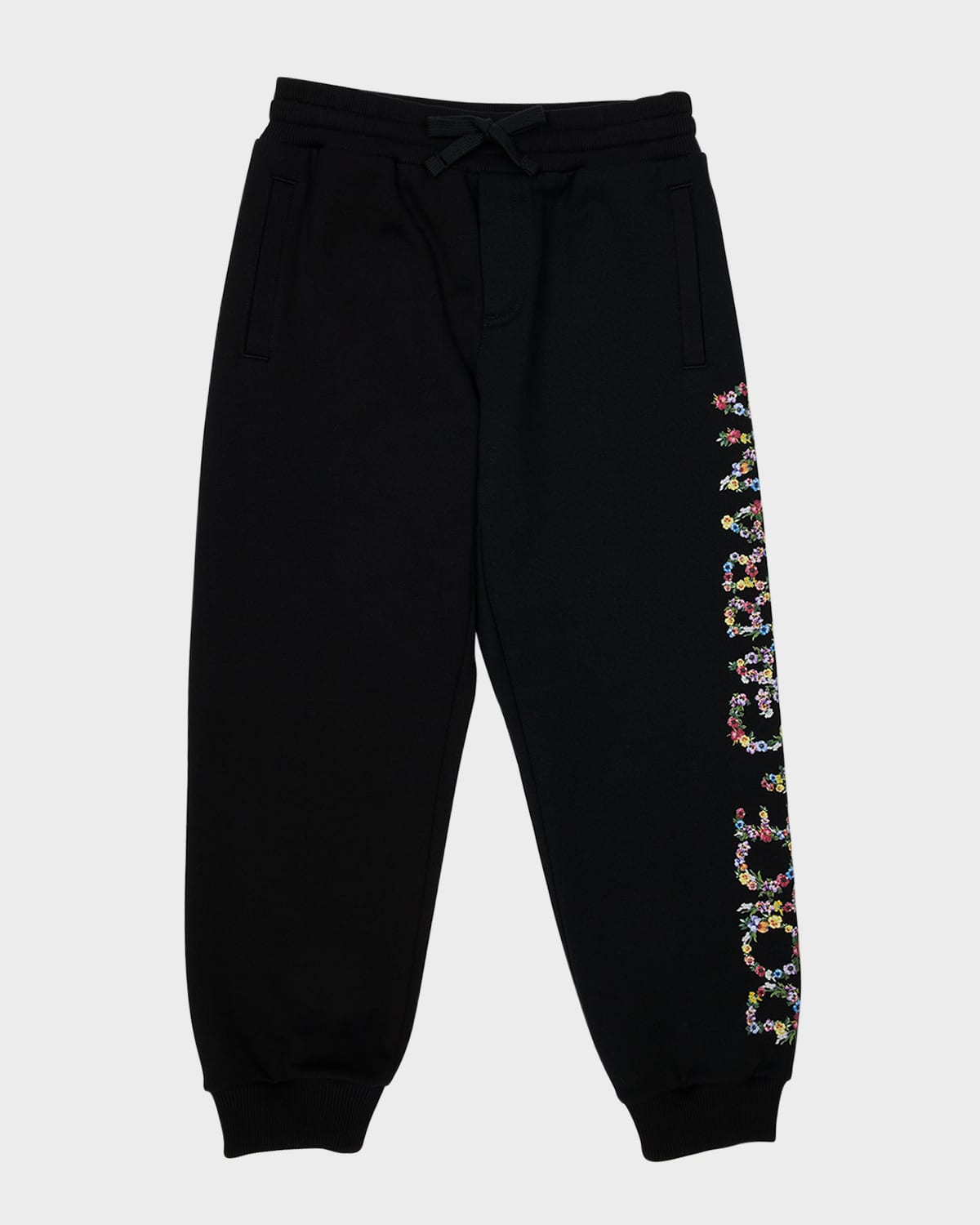 Dolce & Gabbana Kids' Girl's Prateria Floral Logo Jersey Jogging Pants In Black