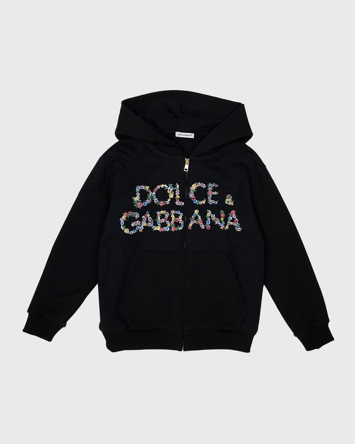 Shop Dolce & Gabbana Girl's Prateria Floral Logo Zip Hoodie In Black