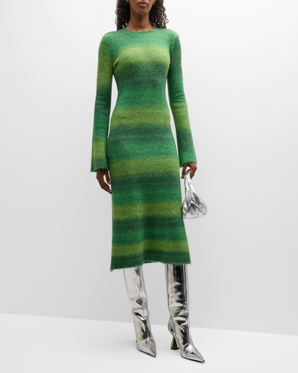 Shop Simon Miller Axon Stripe Long-sleeve Midi Sweater Dress In Gummy Green Multi