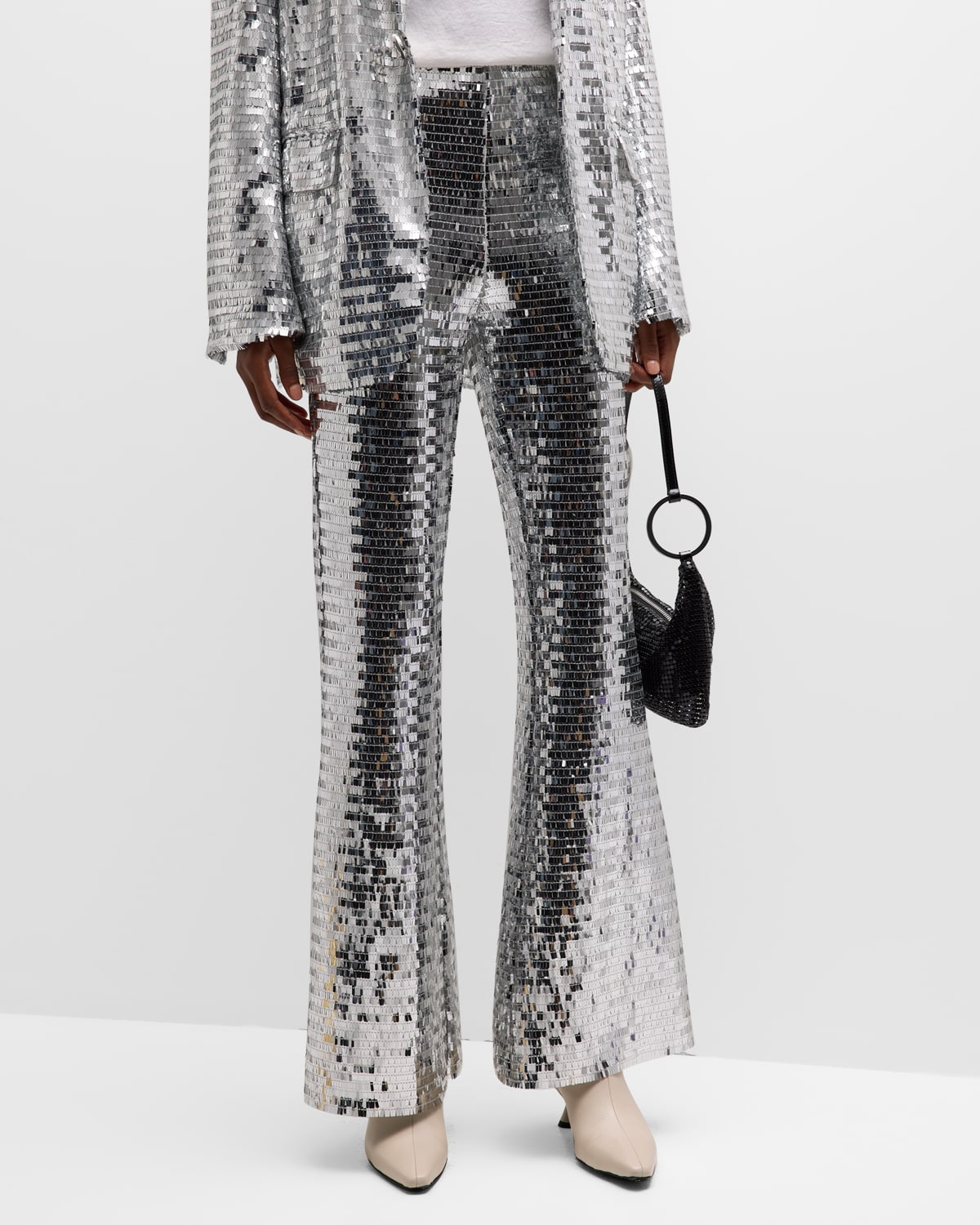 Shop Simon Miller Robo Sequined High-rise Wide-leg Pants In Satellite Silver