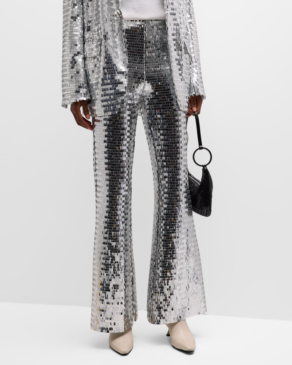 Simon Miller Robo Sequined High-rise Wide-leg Pants In Satellite Silver
