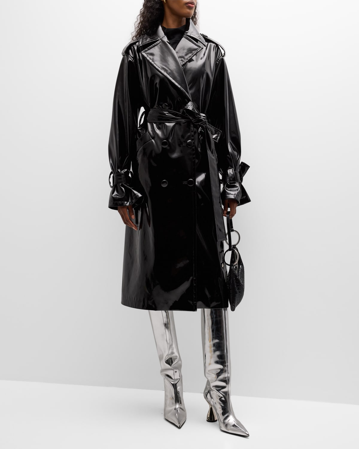 SIMON MILLER BRUER PATENT FAUX LEATHER TRENCH COAT