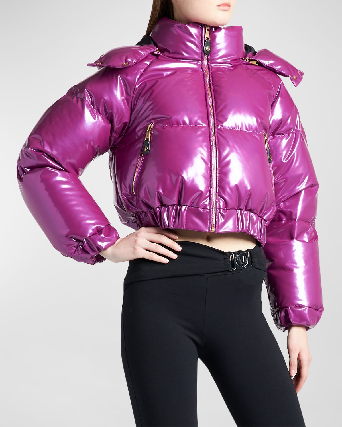 Versace Jeans Couture Cropped Down Puffer Jacket In Plum