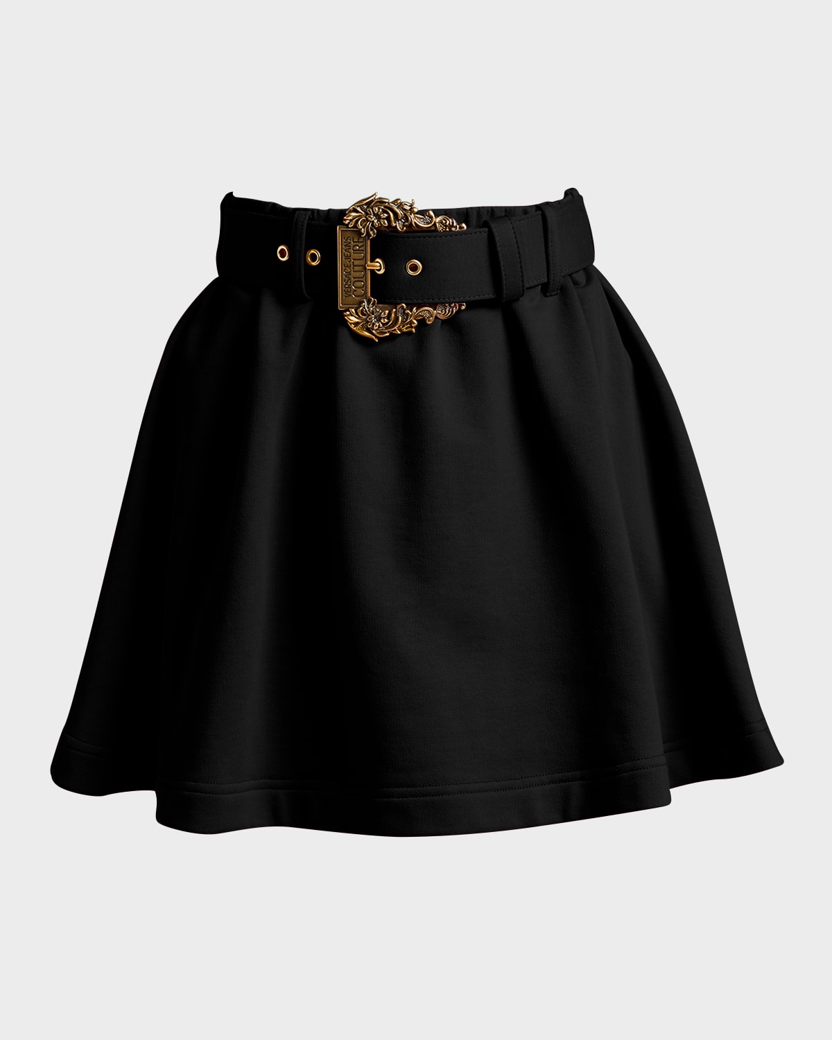 Versace Jeans Couture Knit Belted A-line Mini Skirt In Black