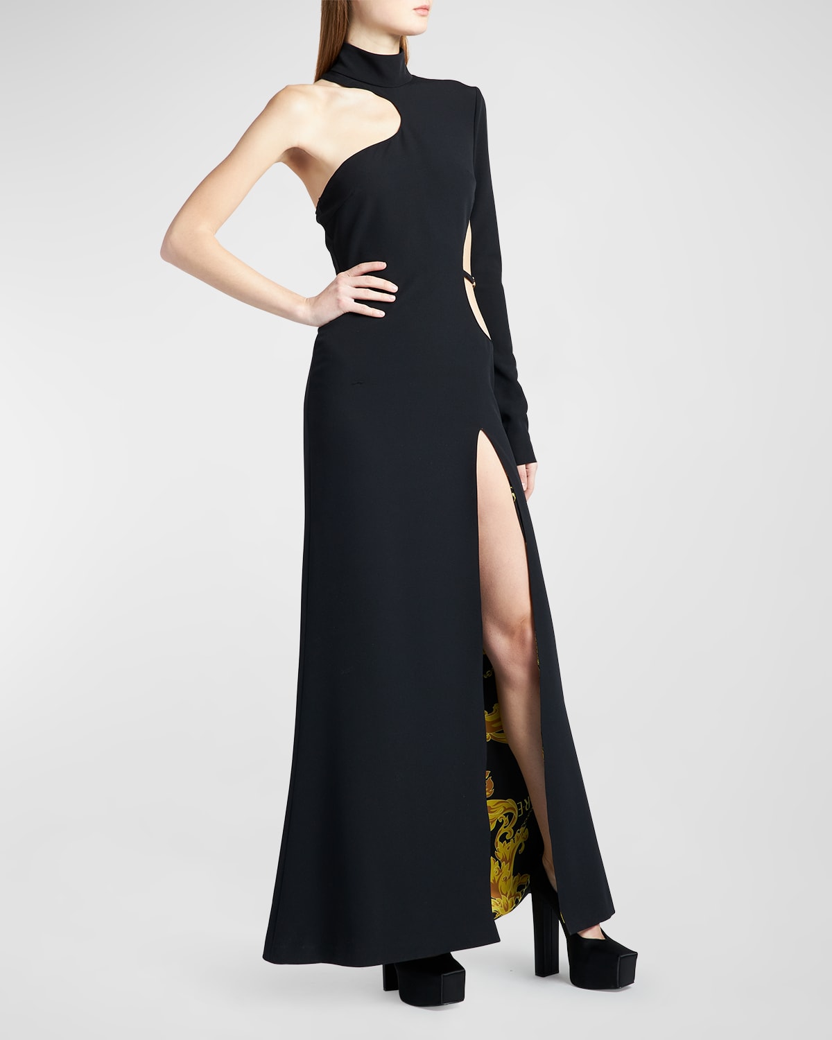 Asymmetric Cut-Out Long Sleeve Maxi Dress