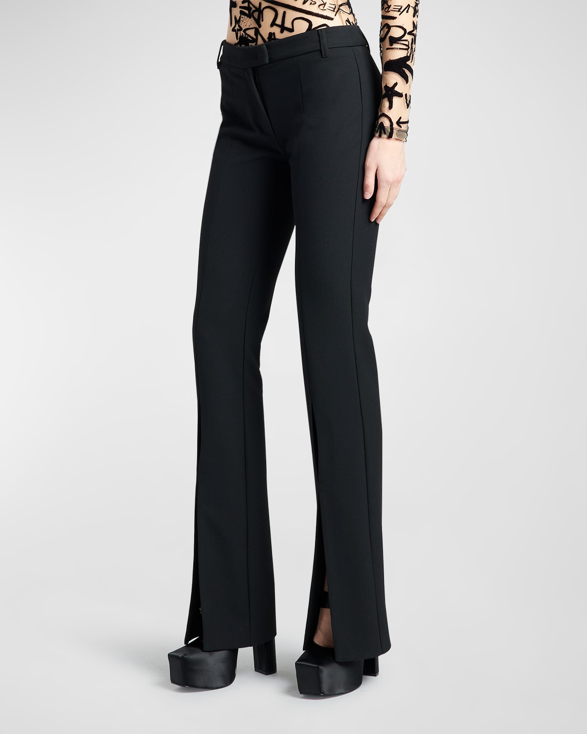 Versace Jeans Couture Mid-rise Flared Slit-hem Pants In Black
