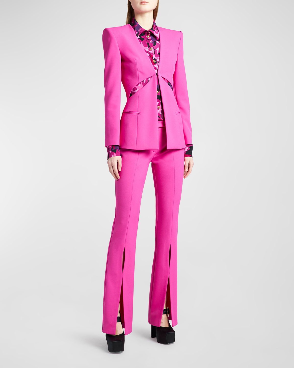 Versace Jeans Couture Mid-rise Flared Slit-hem Pants In Fuxia