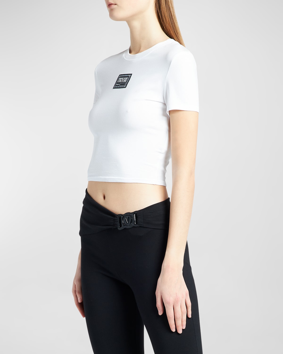 Shop Versace Jeans Couture Logo Patch Crop Top In White