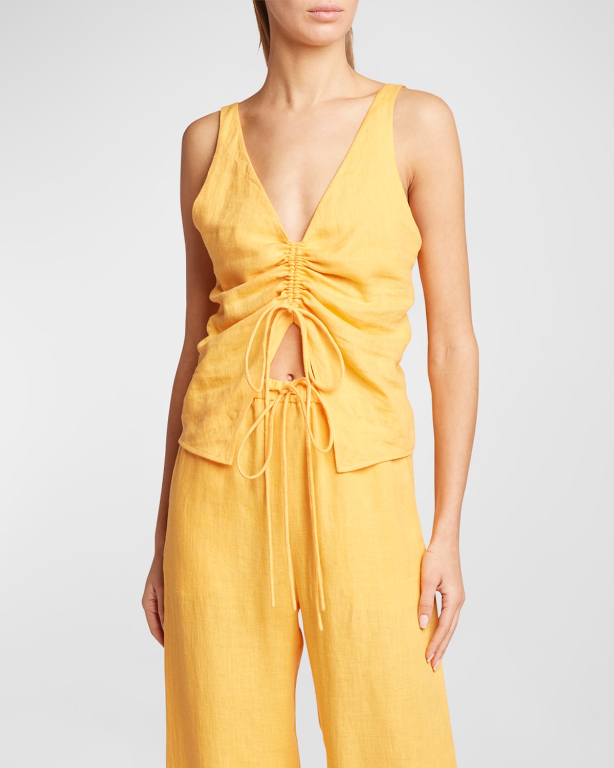 Draped Linen Ruched-Front Top