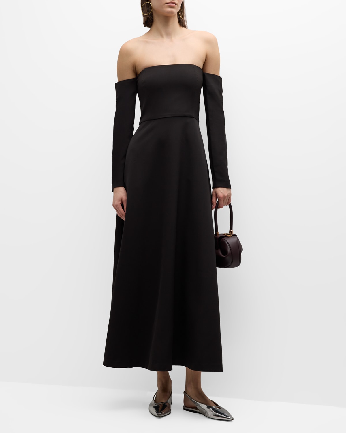 Bernadette Edia Off-the-shoulder Long-sleeve Maxi Dress In Black
