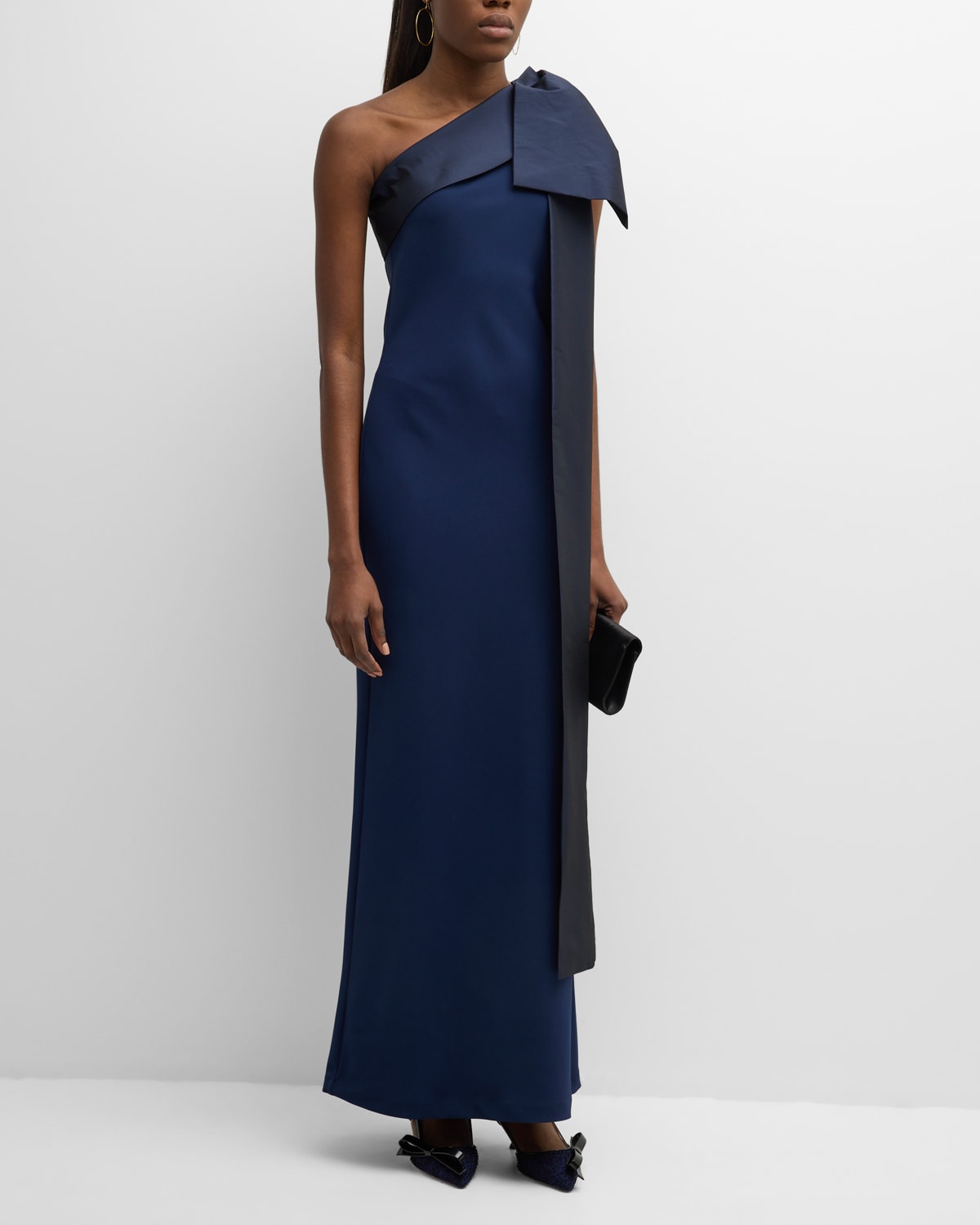 Shop Bernadette Adrian Bow One-shoulder Dress In Midnight Blue