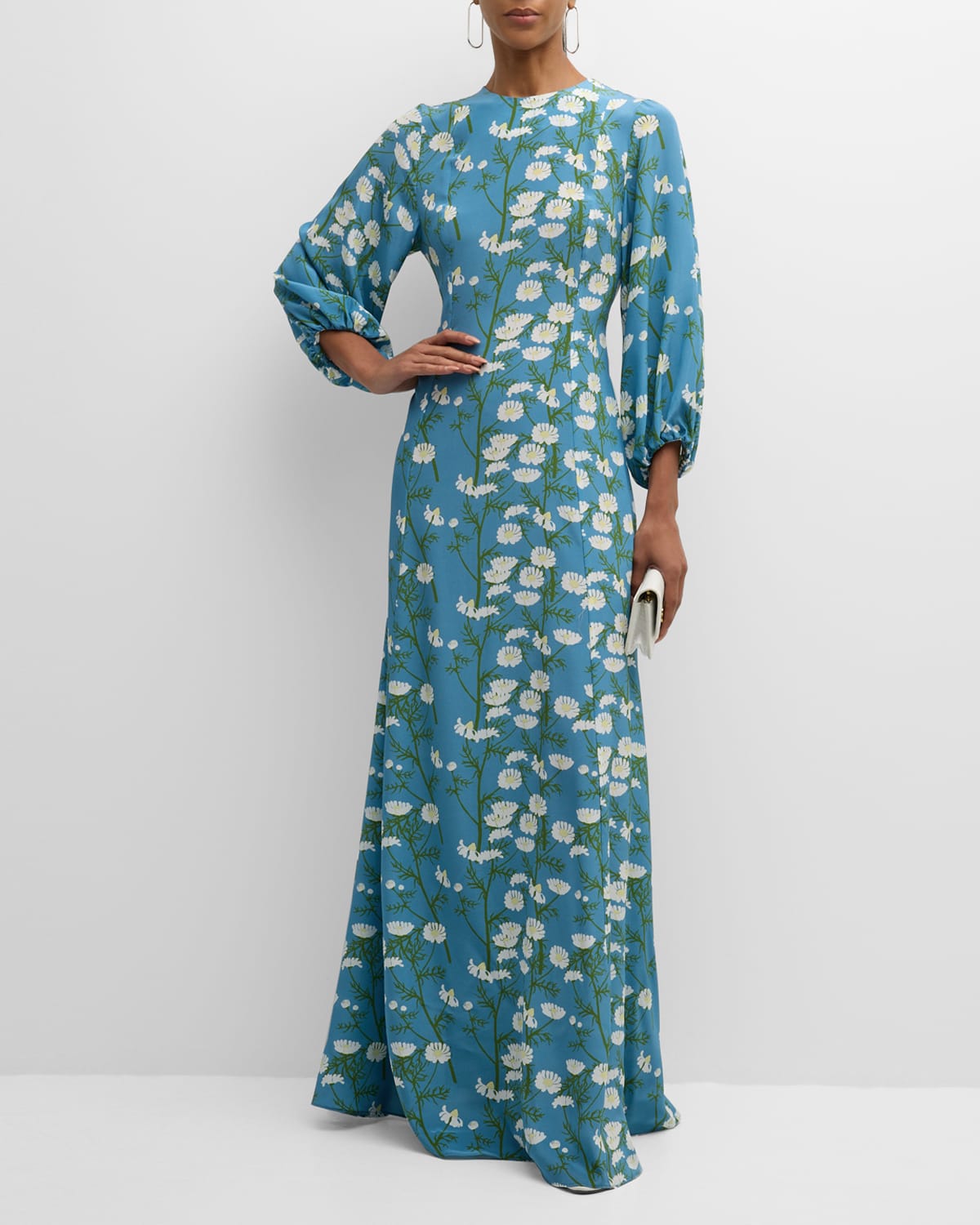 Bernadette Roxette Daisy-print Silk Maxi Dress In Rooted Daisy Blue