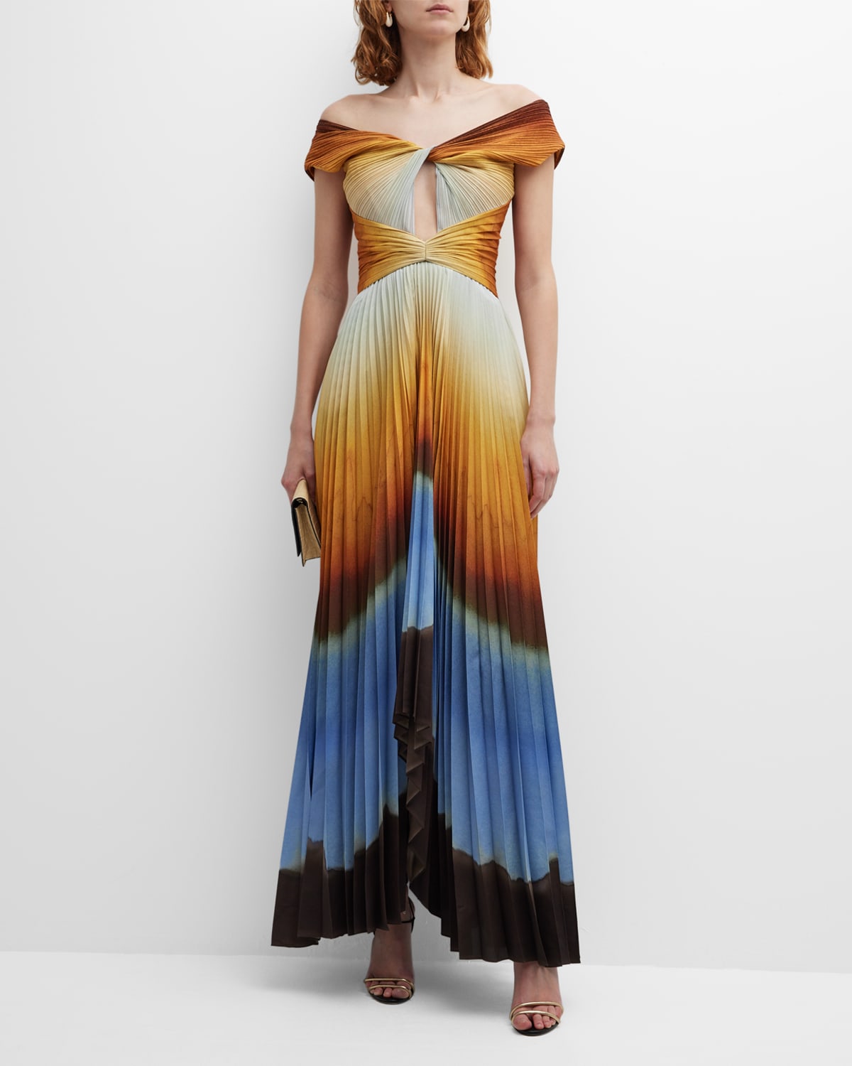 Altuzarra Kalymnos Off-shoulder Pleated Gown In Golden Ochre Land