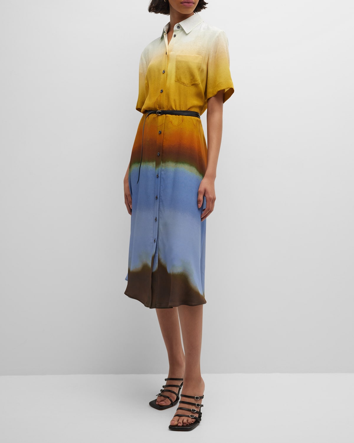 Altuzarra Kiera Ombre Button-front Midi Shirtdress In Golden Ochre Land