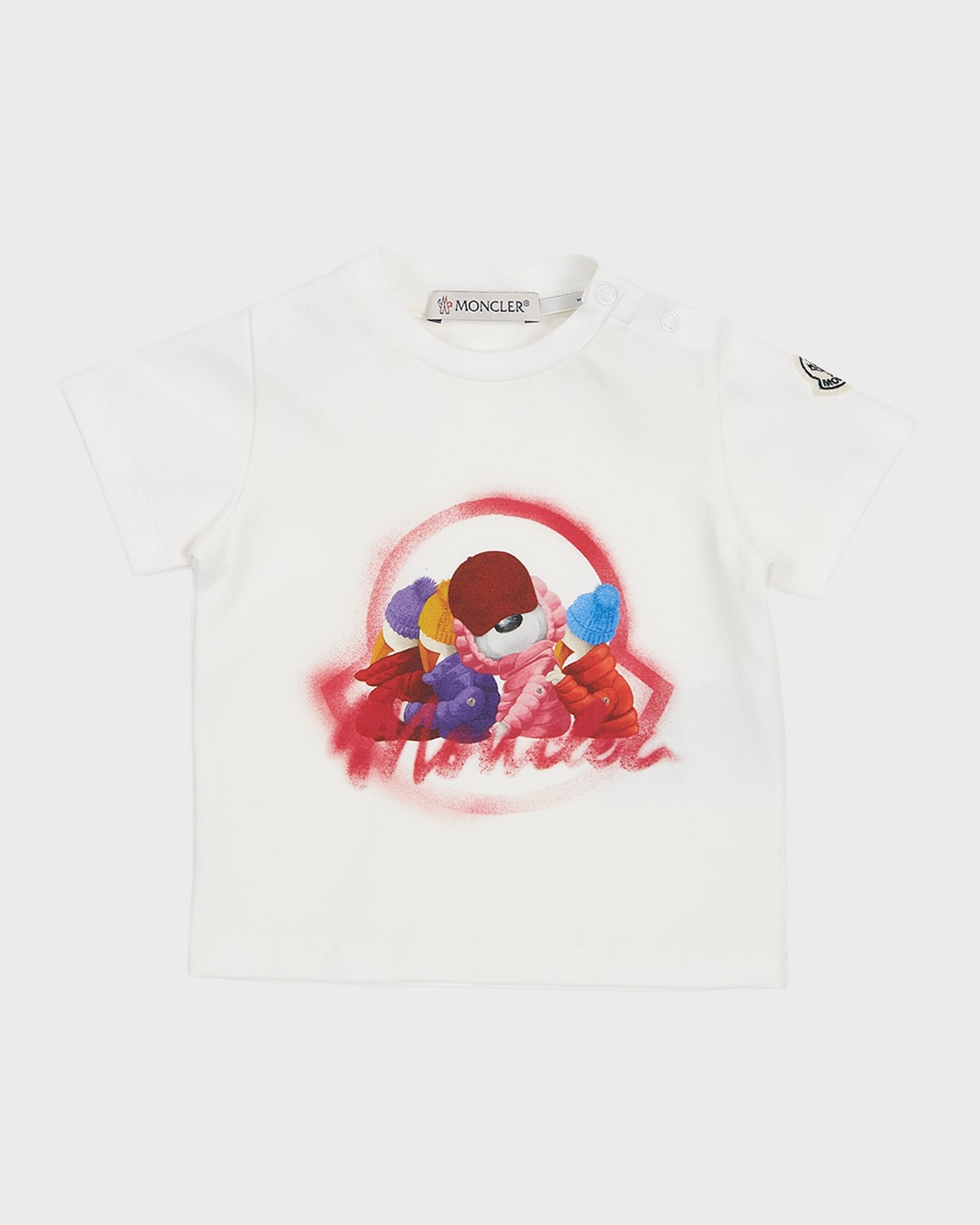 Moncler Kids' Girl's Bear Graphic Logo Patch T-shirt In 034 White