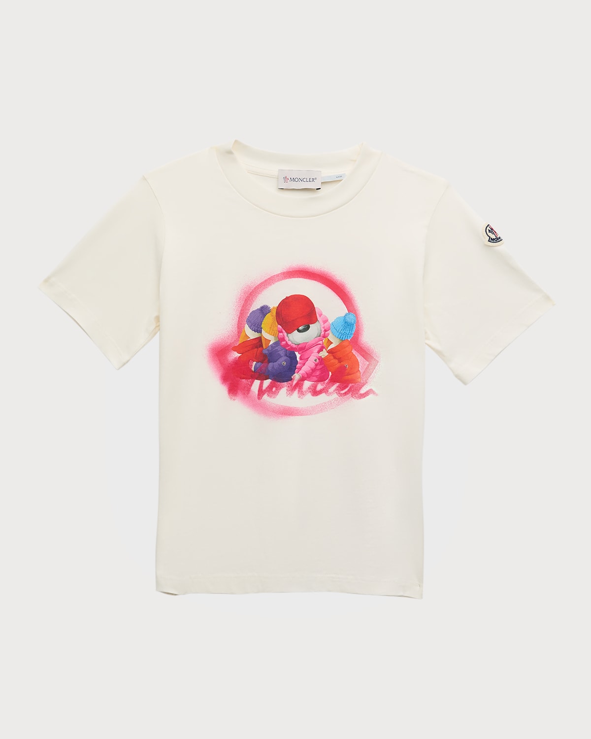 Moncler Kids' Girl's Bear Graphic Logo Patch T-shirt In 034 White