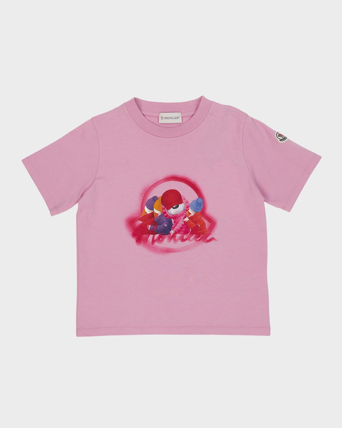 Moncler Kids' Boy's Bear Graphic Logo Patch T-shirt In 52k Pink