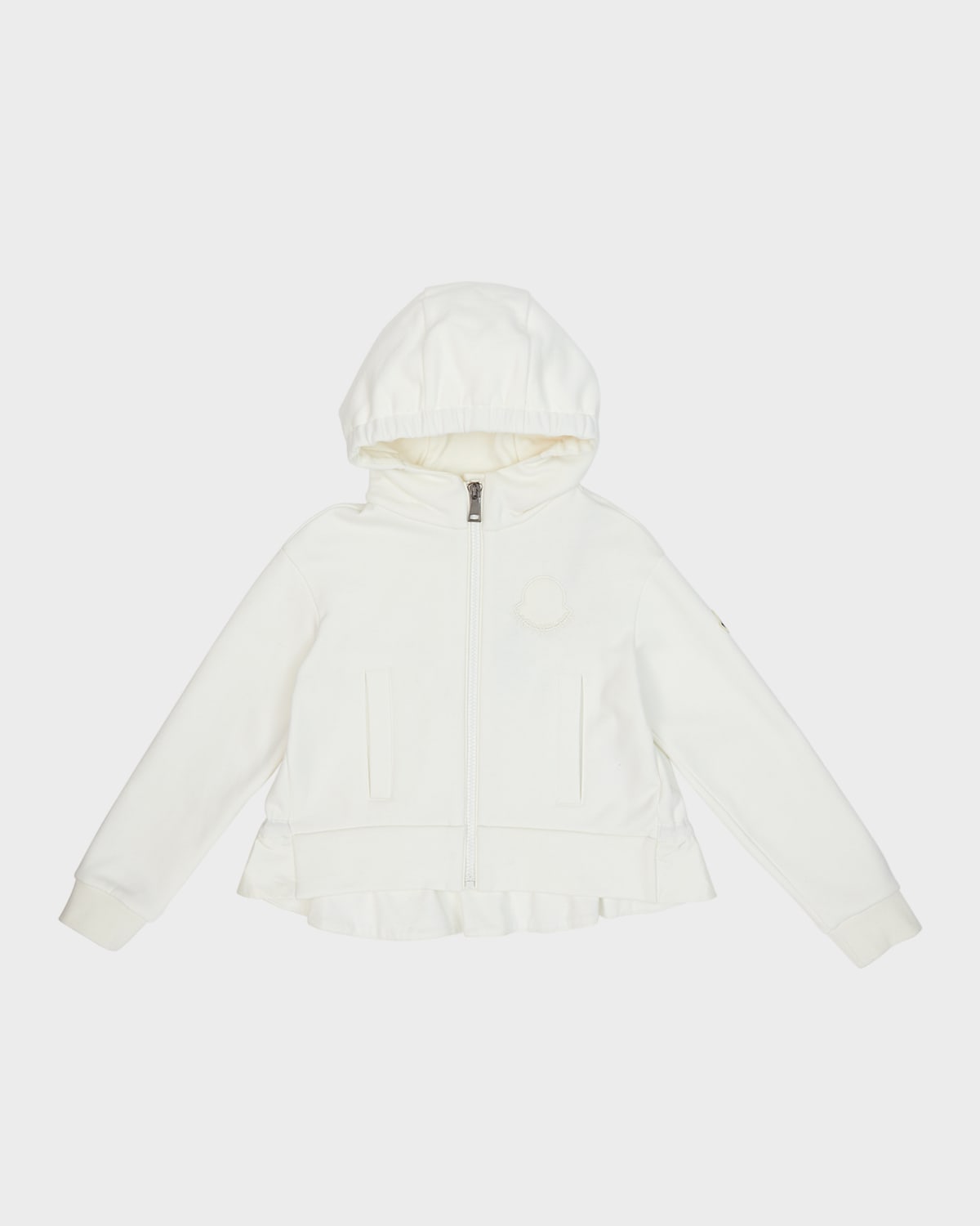 Moncler Kids' Girl's Embroidered Patch Fleece Hoodie In 034 White