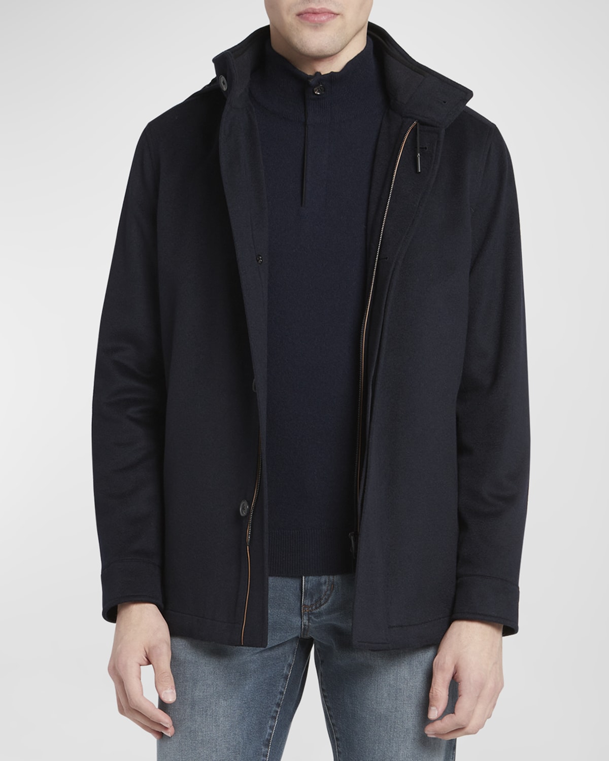 Zegna Men's Cashmere Oasi Hooded Jacket In Navy Solid