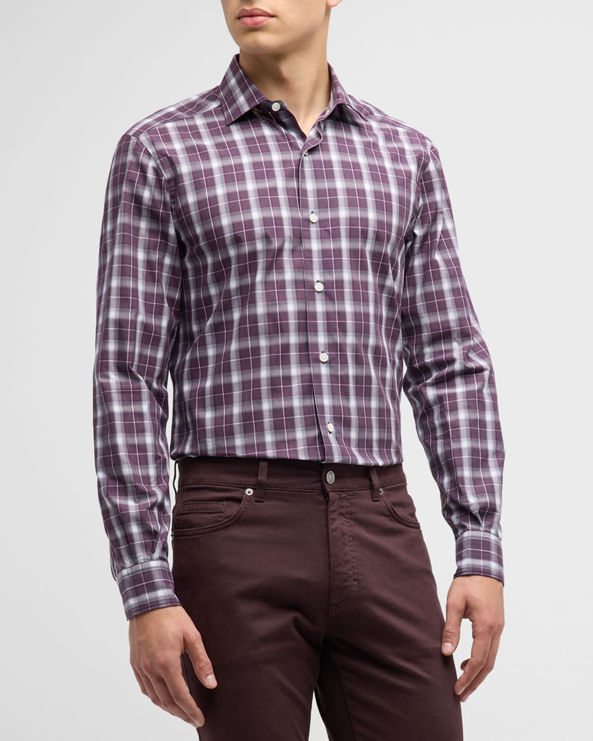 Zegna Men's Cotton Check-print Sport Shirt In Dark Purple Check