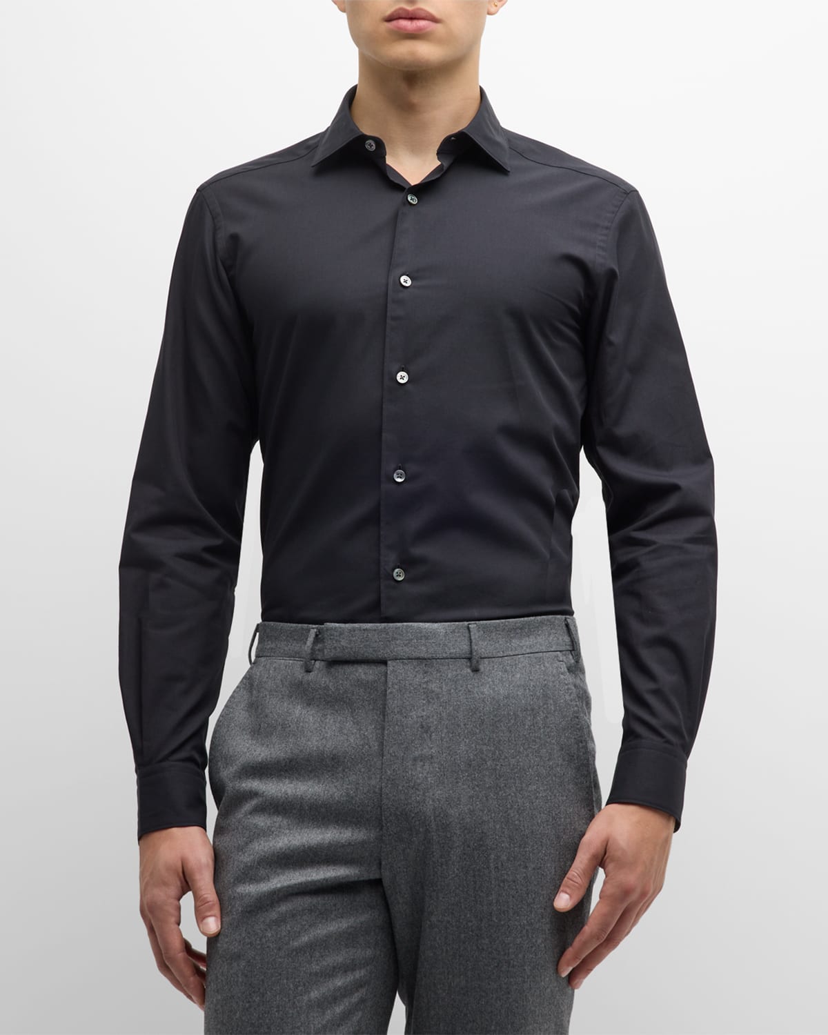 Zegna Men's Premium Cotton Sport Shirt In Black Solid
