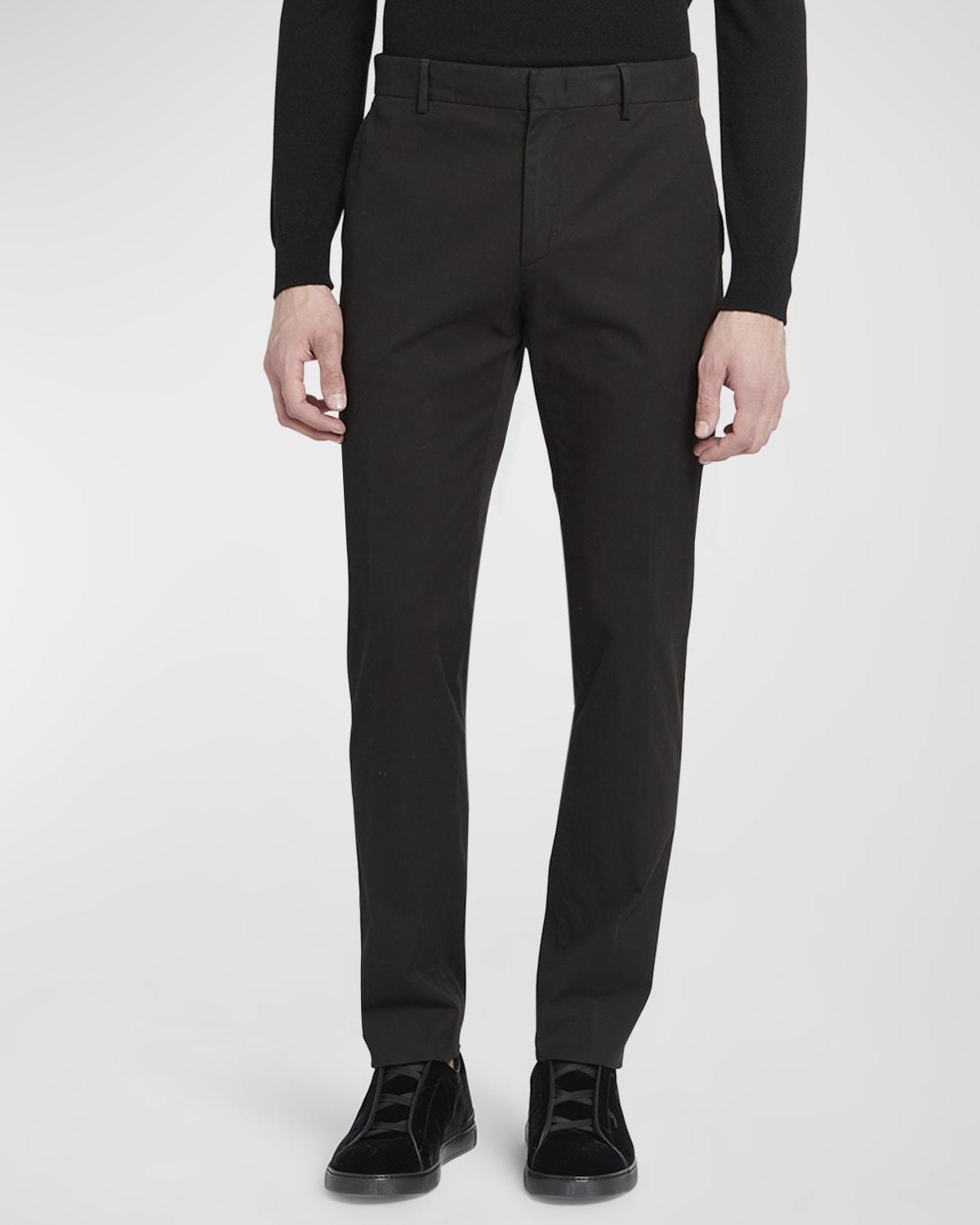 Zegna Cotton Trousers In Black Solid