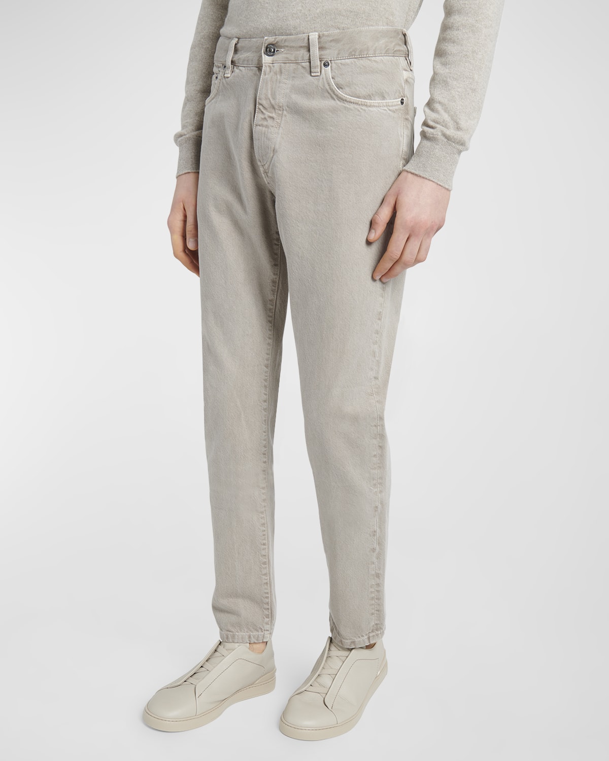 Zegna Men's Marble Effect Five-pocket Jeans In Taupe