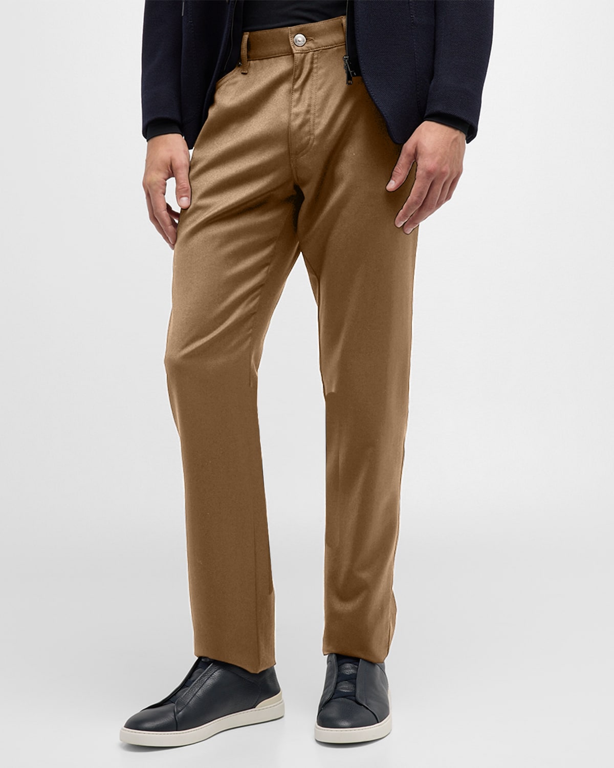 Zegna Men's Vicuna Wool Flannel Straight 5-pocket Pants In Dark Brown Solid