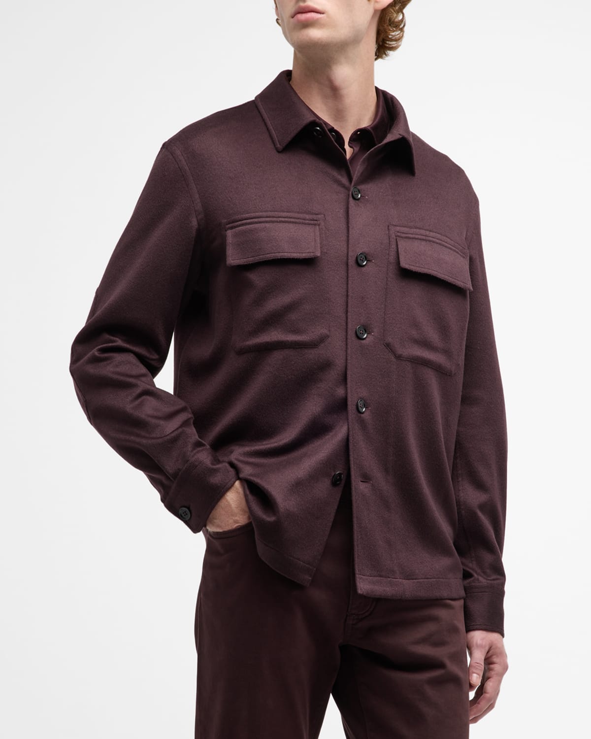 Zegna Men's Oasi Cashmere Overshirt In Dk Red Sld