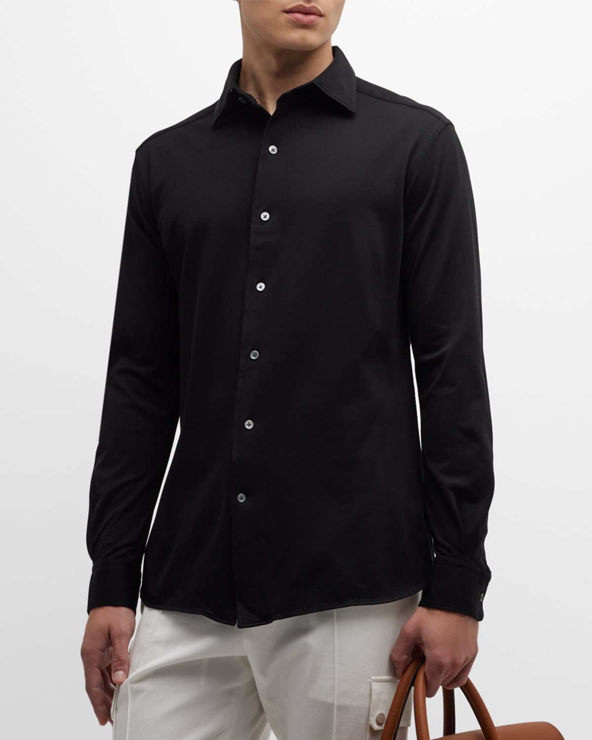 Zegna Men's Cashmere Jersey Sport Shirt In Black Solid