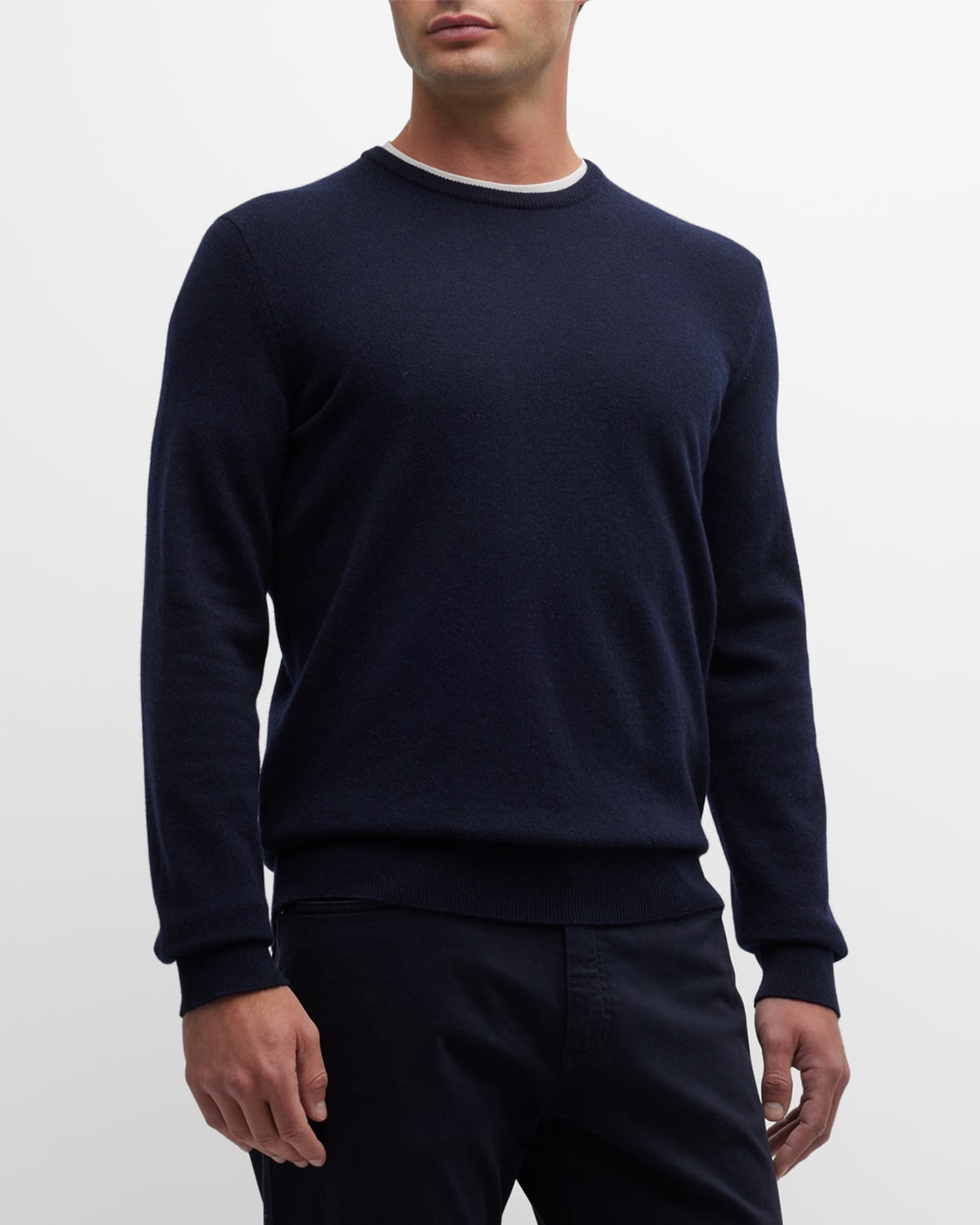 Shop Zegna Men's Cashmere-silk Crewneck Sweater In Dark Blue Solid