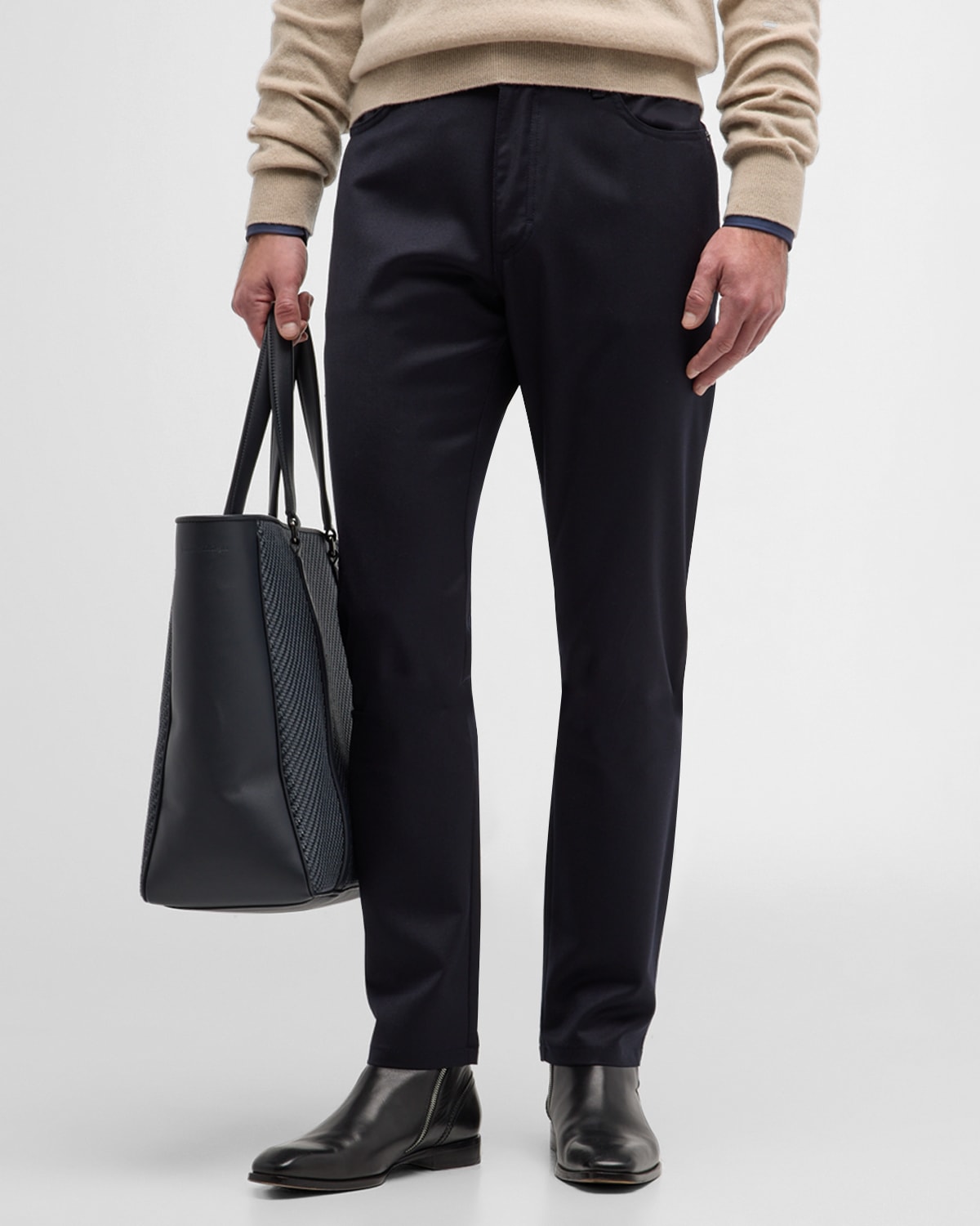 Zegna Men's 5-pocket Wool Flannel Pants In Navy Solid