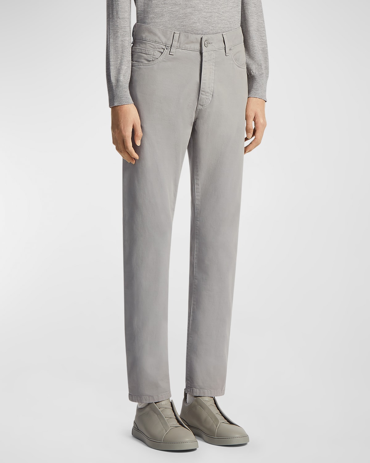 Shop Zegna Men's Cotton-stretch 5-pocket Pants In Light Gray Solid